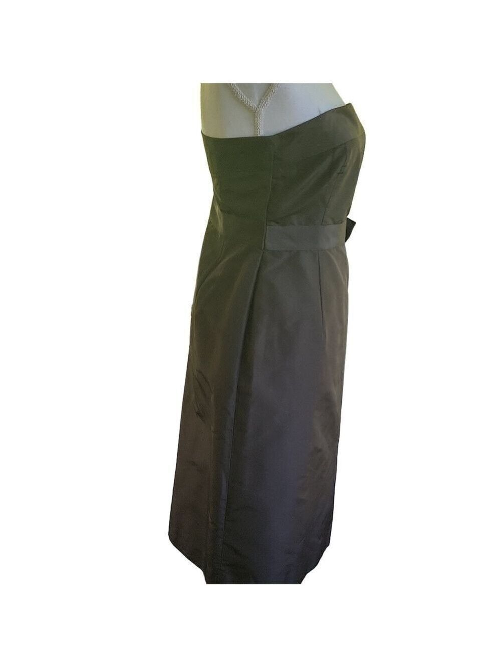 J Crew Emma Women's Silk Dress Size P10 Brown Silk Faille Bow Strapless‎ Zipper - Picture 7 of 12